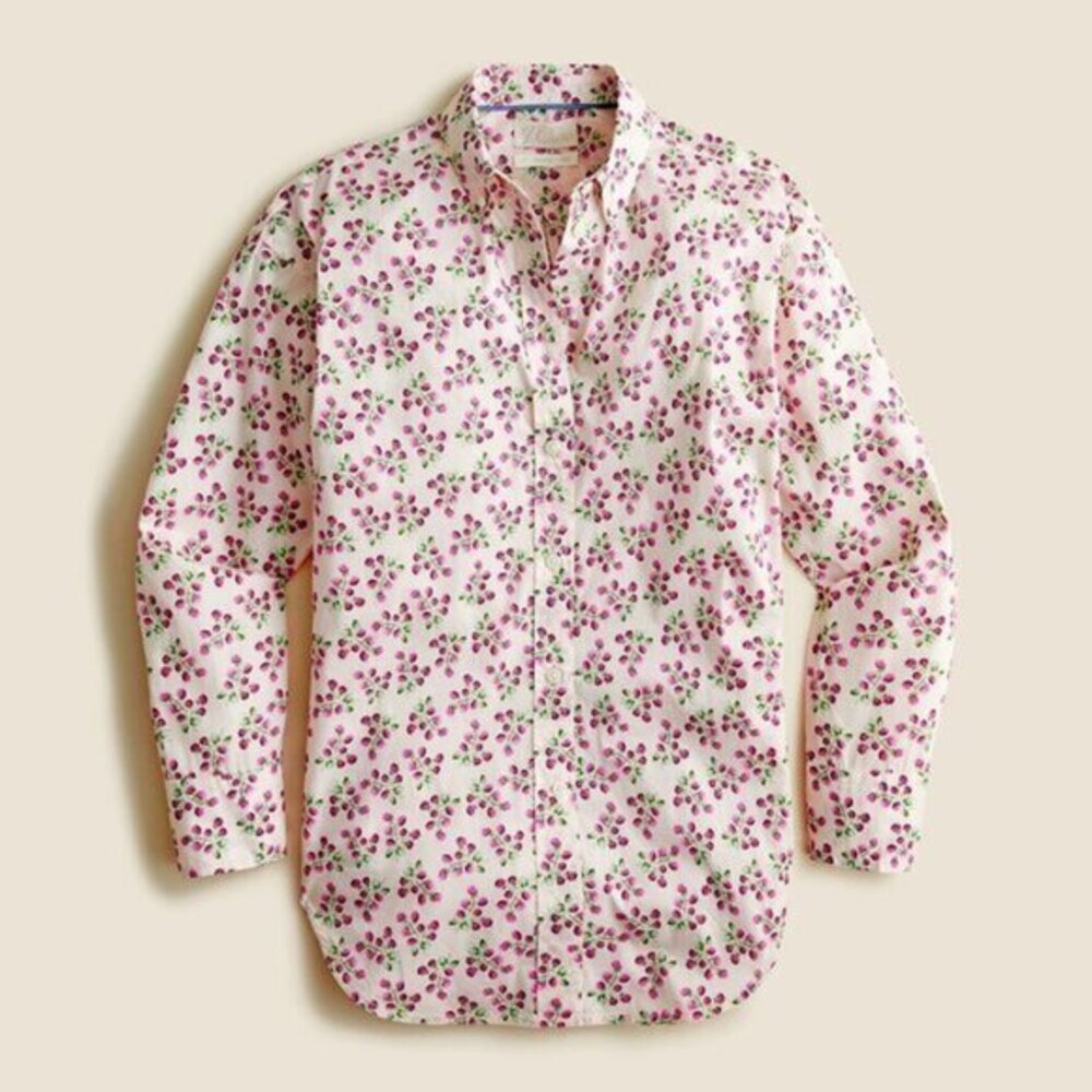 New J.Crew 100% Cotton Floral Relaxed Shirt Whisper Berry 2, XS